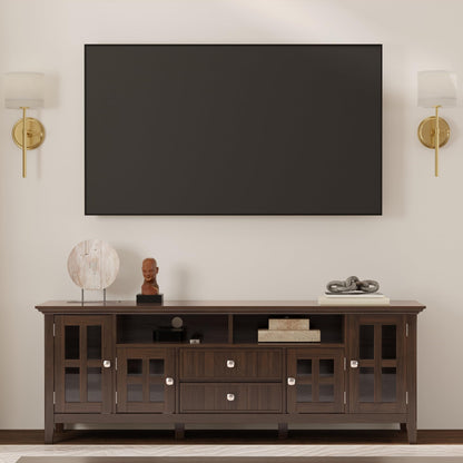 SIMPLIHOME Acadian TV Stand - 60 inch Wide Solid Wood Media Console in Black, Transitional Entertainment Center for Living Room for TVs up to 65 Inches with Glass Cabinets, Drawers and Shelves