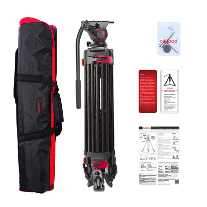 miliboo Heavy Duty Tripod Professional Video Tripod Fluid Head Tripod with Adjustable Damping, Photography Tripod for Large Equipment, Load 33 lbs, Included Ground Spreader, Aluminum MTT609A