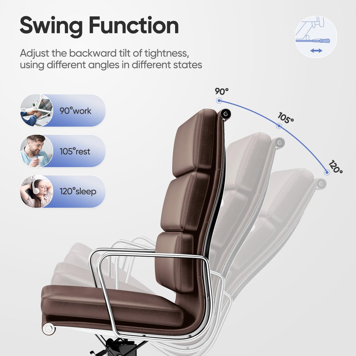 OTDMEL Genuine Leather Office Chair, Padded High Back Ergonomic Executive Desk Chair with Aluminum Arm Rest and Base, Swivel Wheels with Lumbar Support & Tilting Function, Hight Adjustable, Dark Brown