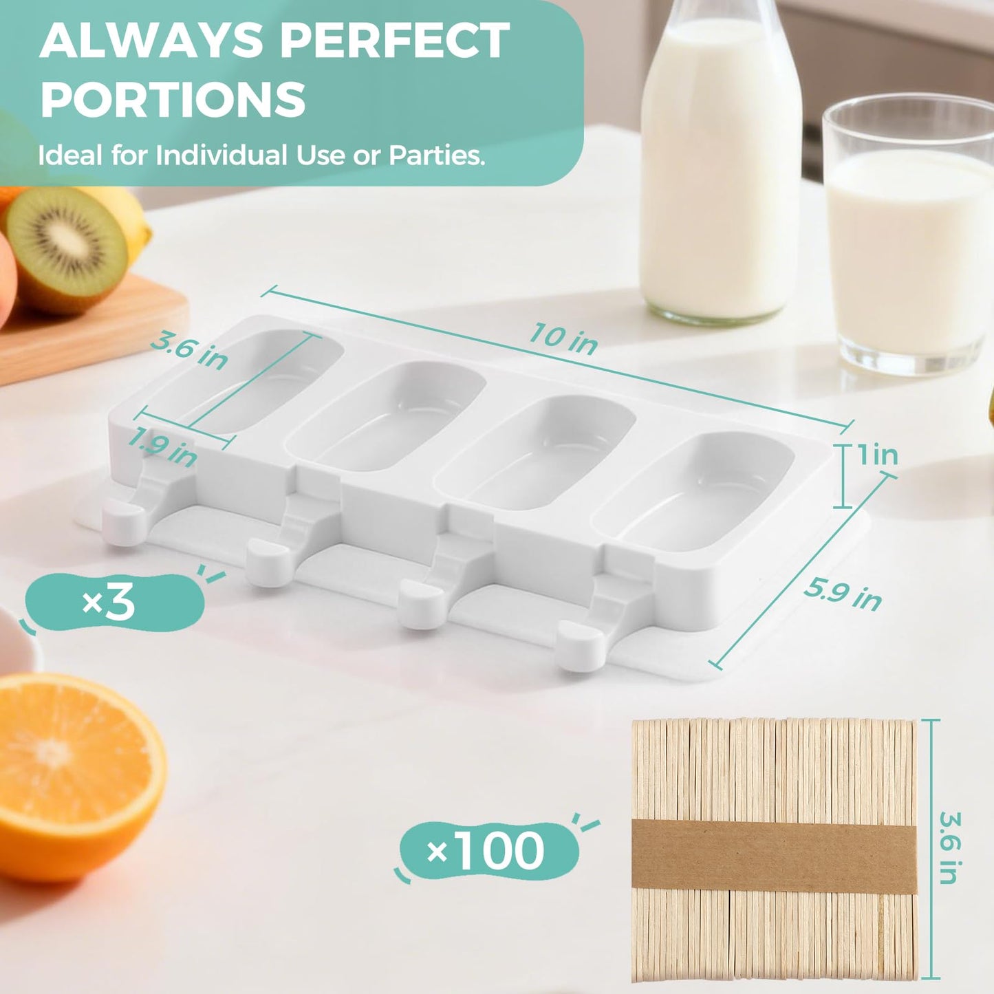 3 Set Popsicles Molds with Lids, Large Cake Pop Mold Cakesicle Mold 4 Cavities with 100 Wooden Sticks, Silicone Reusable Ice Pop Molds for Cake Pops, Ice Pops, Cakesicles, Ice Cream, White