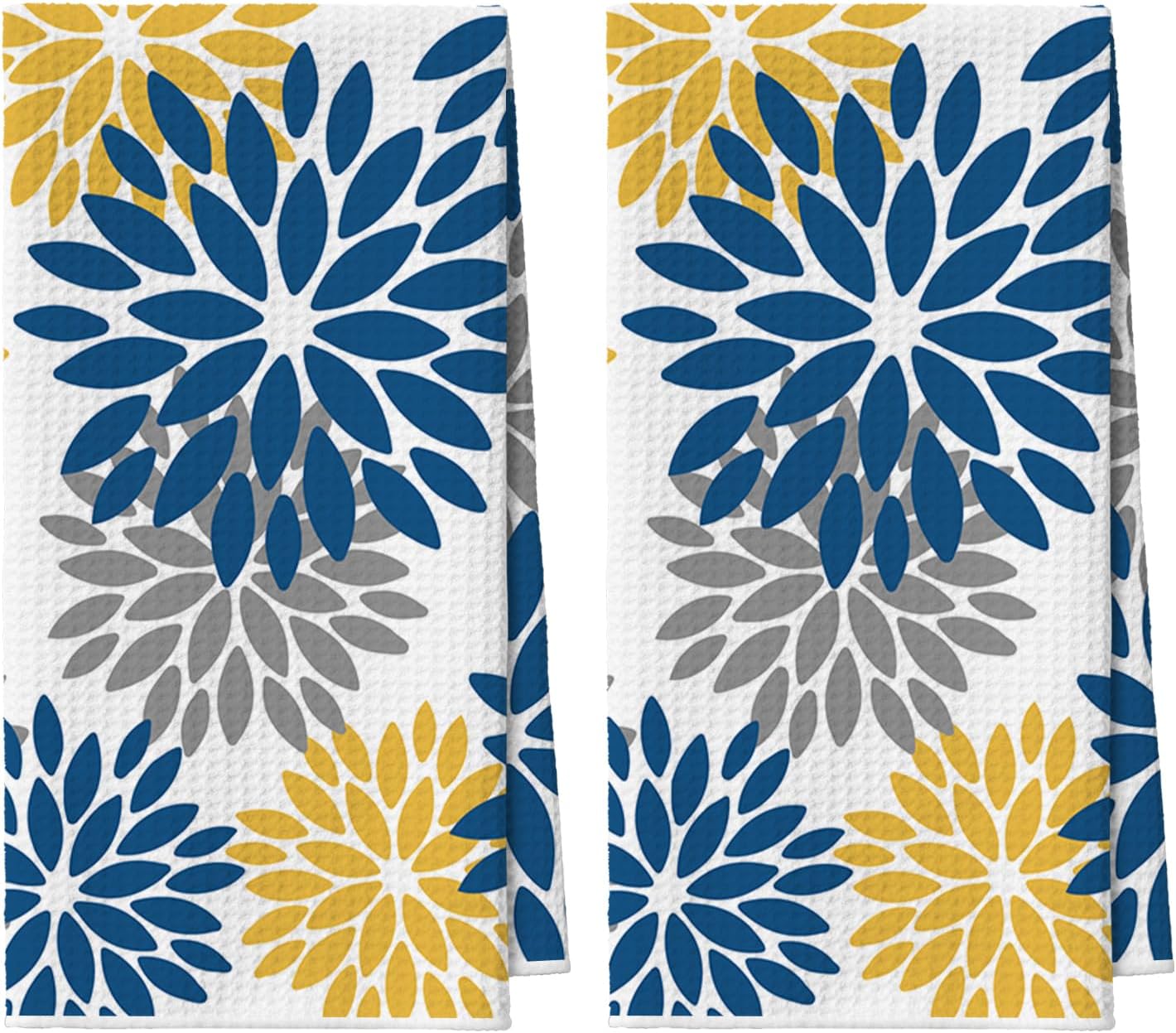 12x24 Inch Set 2 Artoid Mode Dark Blue Dahlia Floral Bar Kitchen Towels, Quick Dry Microfiber Cloth Dish Towels