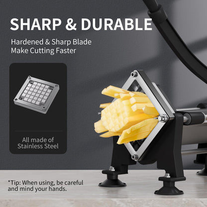French Fry Cutter for Potatoes Slicer with Suction Feet Complete Set, Stainless Steel Potato Cutter with 1/4", 3/8",1/2",8 Blades for Sweet Potato, Carrot, Yam(Full Combo)