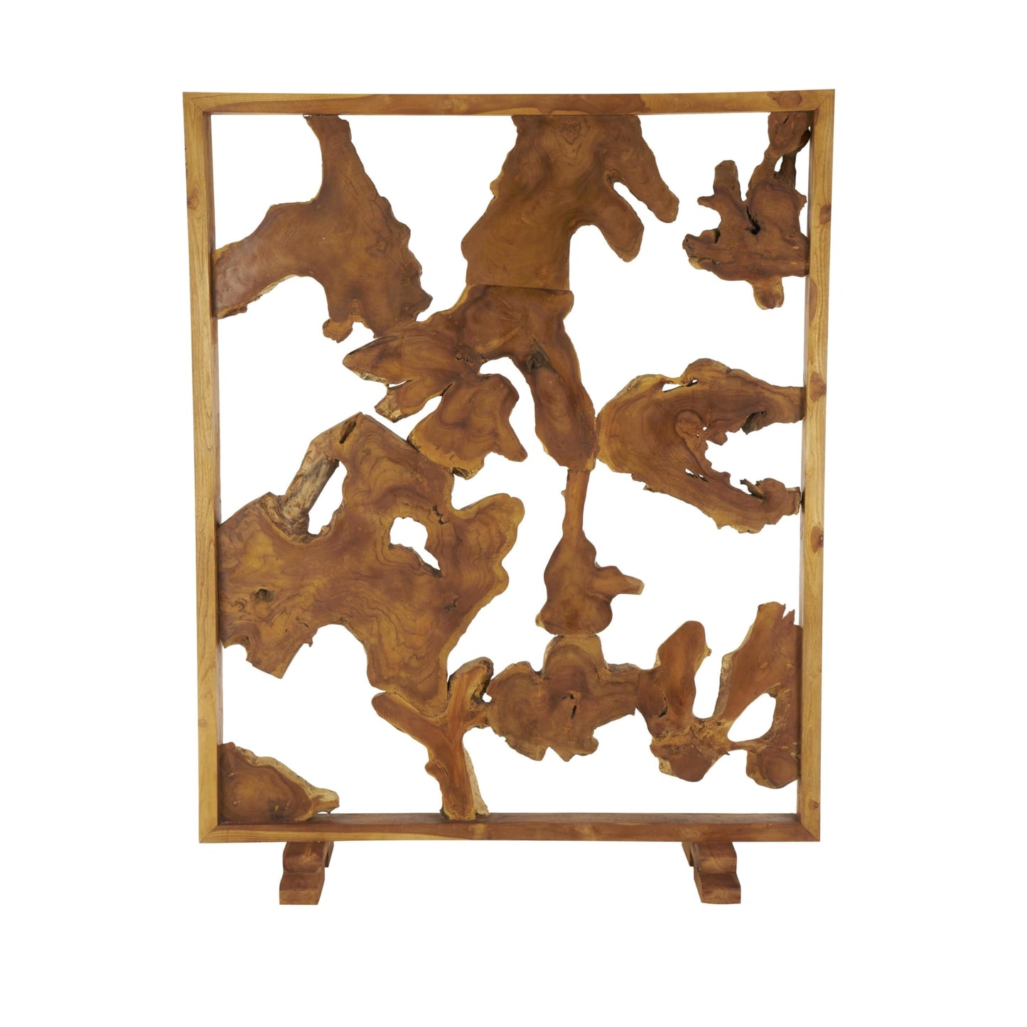 Deco 79 Teak Wood Handmade Partition Room Divider Screen Tall Live Edge Freestanding Privacy Screen with Large Tree Trunk Pieces, Room Partition 63" x 32" x 82", Brown