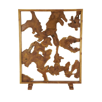 Deco 79 Teak Wood Handmade Partition Room Divider Screen Tall Live Edge Freestanding Privacy Screen with Large Tree Trunk Pieces, Room Partition 63" x 32" x 82", Brown