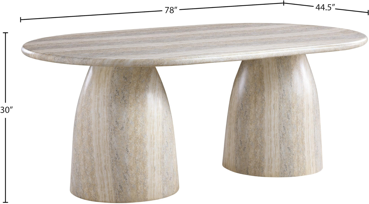 Meridian Furniture 702Travertine-T Cosenza Collection Art Deco 78" Indoor/Outdoor Concrete Dining Table with Travertine Finish, 78" W x 44.5" D x 30" H