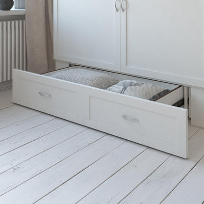 AFI Hamilton Queen Murphy Bed Chest with Mattress, Storage, and Built-in Charger in White