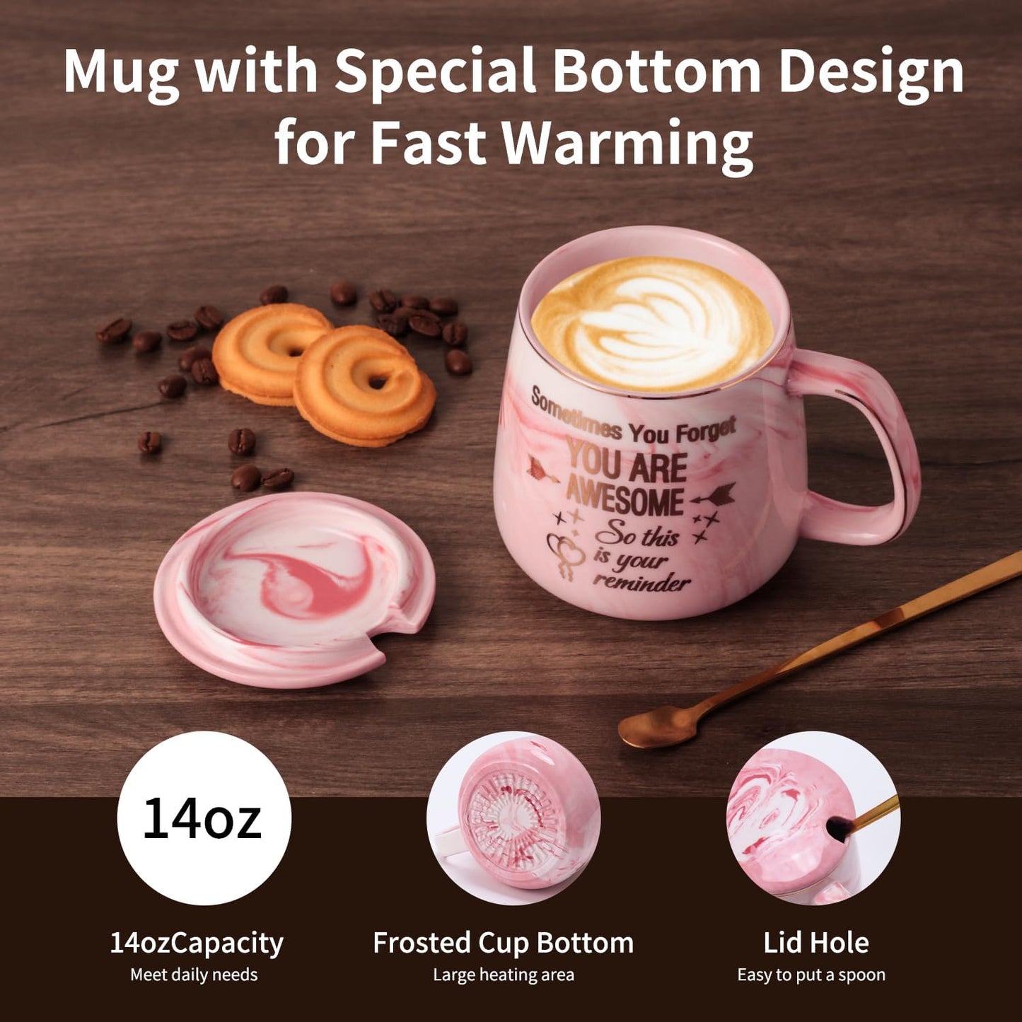 Coffee Mug Warmer & You are Awesome Mug Set, Electric Cup Warmer for Desk with 3 Temperature Settings, 8-Hours Auto