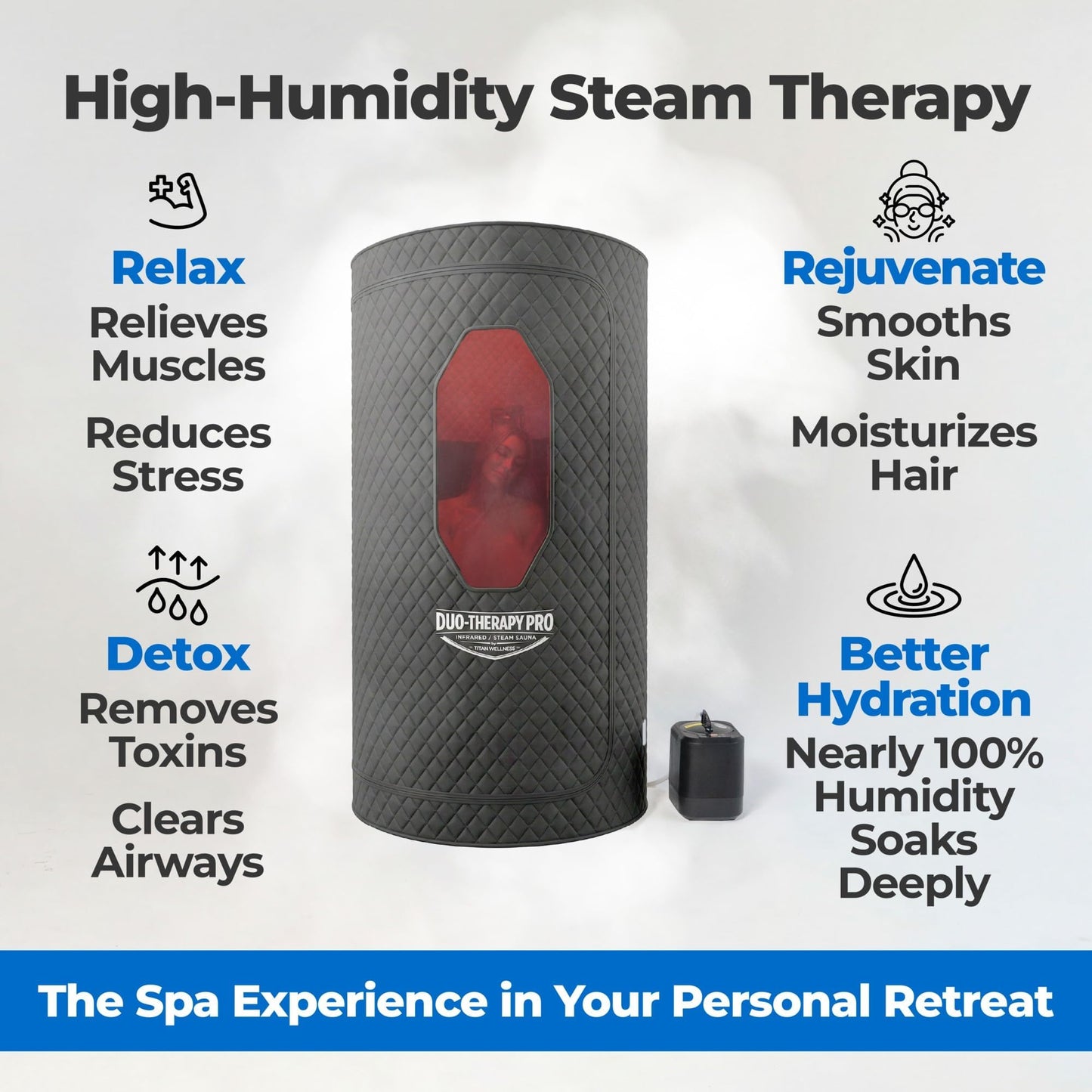 2-in-1 Duo-Therapy Pro® Sauna Tent for Home with 2 Modes, Infrared Heat & Steam, 680NM Red Light Therapy, 2-Year Warranty, U.S.-Based Support, 5-Layer Tent, Folding Chair, 150°F, 10 Min Setup - Black