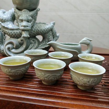Scizorito Chinese Gongfu Tea Set Gift Box, Pure Hand Firing, Chinese Dragon Shape, Suitable for Office, Home, Gift (White Dragon)
