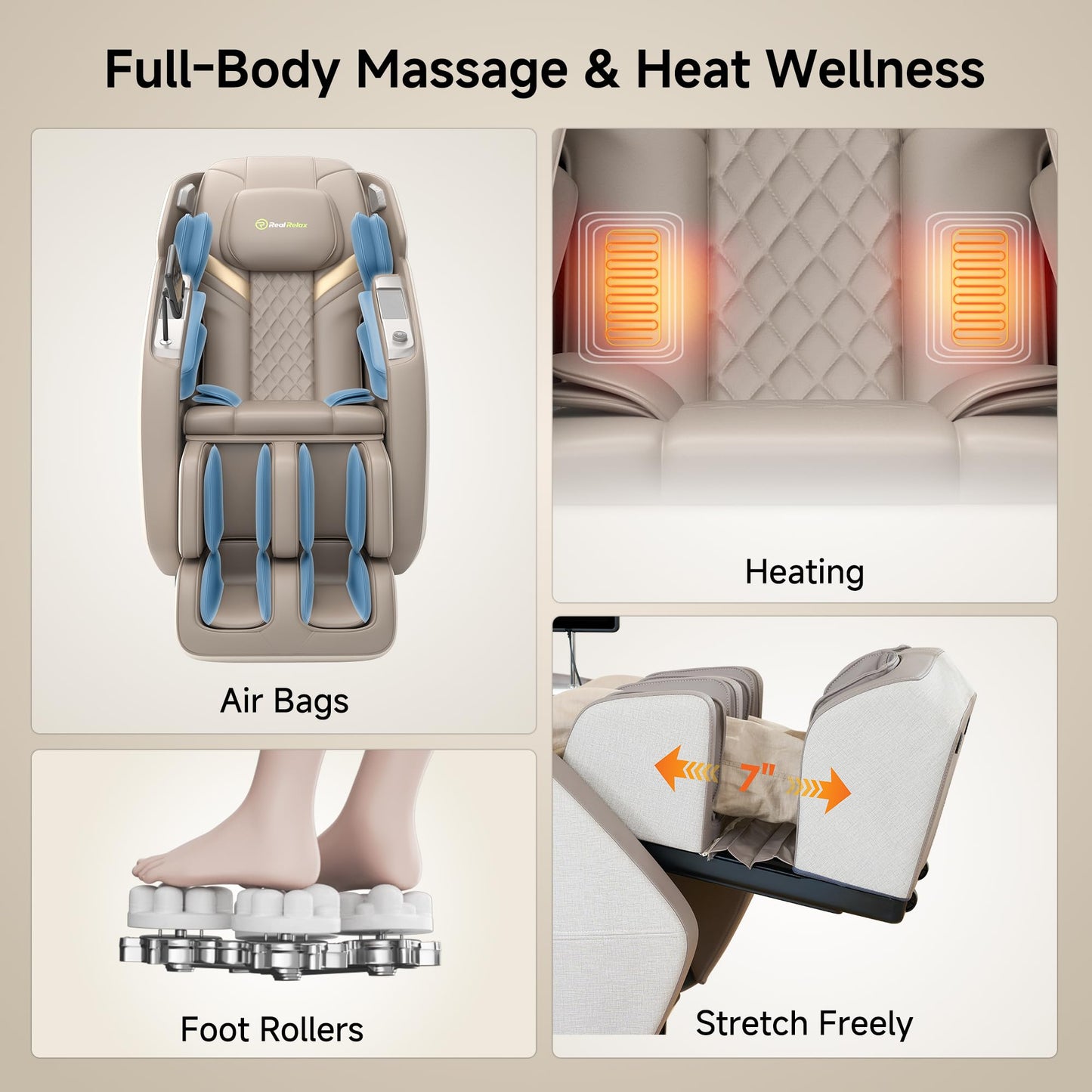 Real Relax 4D Massage Chair Full Body, Zero Gravity SL Track Recliner with Backlit Toch Pad, Negative Ion Purification, Aromatherapy, 20 Auto Modes, Yoga Stretching, Auto Body Scan, Brown