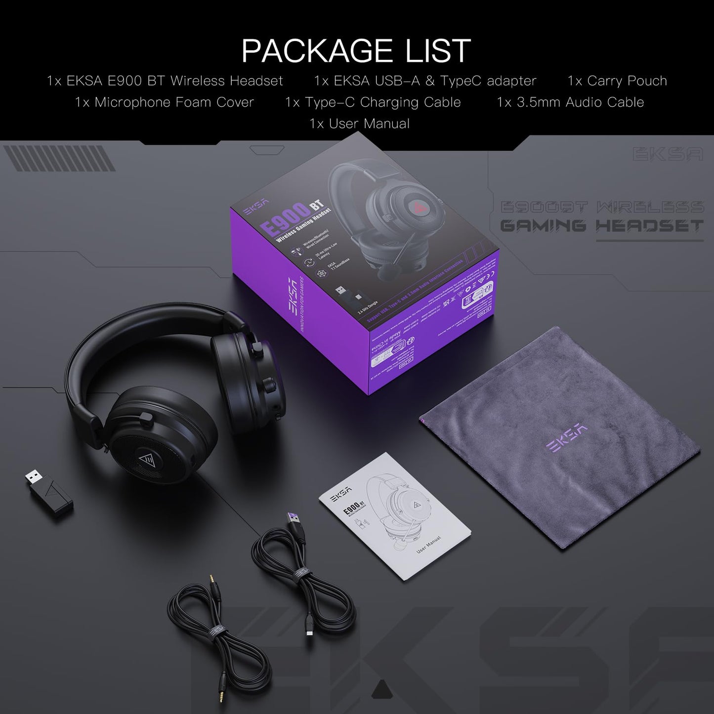 EKSA USB Gaming Headset for PC - Computer Headset with Detachable Noise Cancelling Mic, Surround‑Tuned Audio, 50MM Driver - Headphones with Microphone for PS4/PS5, Xbox One, Laptop, Office (Wireless)