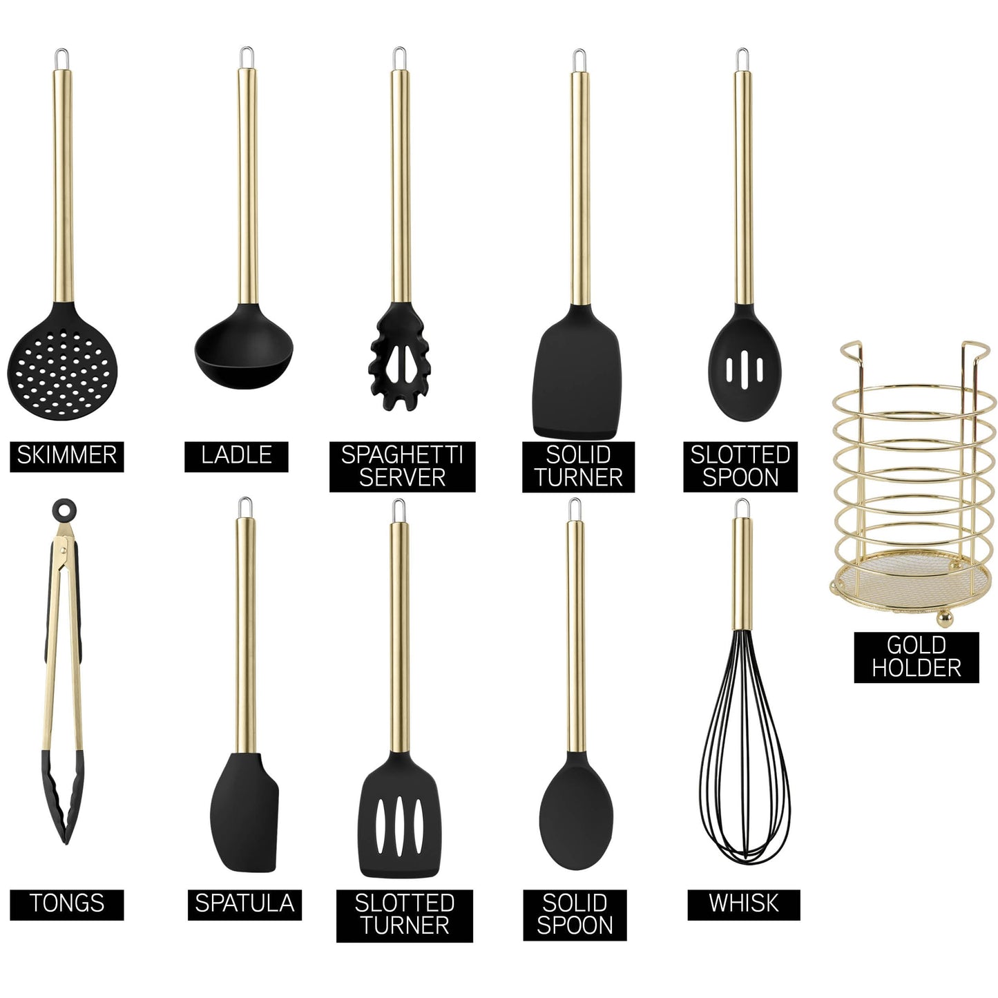 COOK WITH COLOR Silicone Cooking Utensils, Kitchen Utensil Set, Easy to Clean Silicone Kitchen Utensils, Cooking Utensils for Nonstick Cookware, Kitchen Gadgets Set with Holder, 10 Pieces