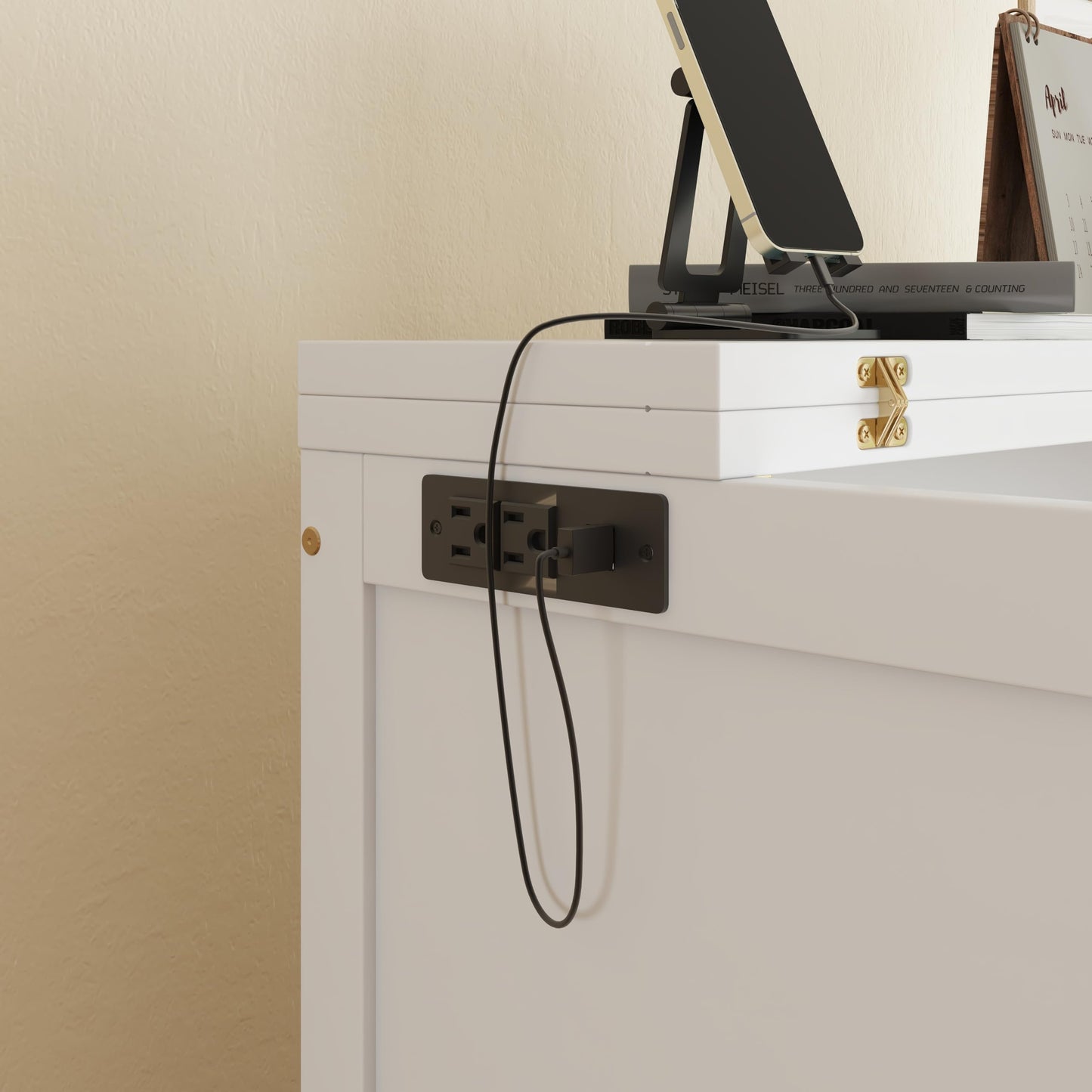 Queen Size Murphy Bed Cabinet with Charging Station,Mobile Cabinet Bed Murphy Chest Bed,Cabinet Bed Queen with Removable Shelves,Space Saving Murphy Bed for Bedroom,Guest Room,Office,White