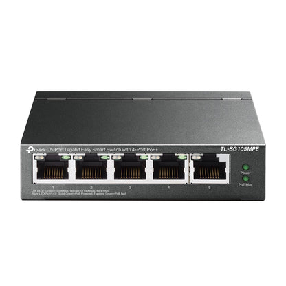 TP-Link TL-SG105MPE | Easy Smart Managed | 4 PoE+ Ports @120W, w/ 1 Uplink Gigabit Port | QoS, Vlan, IGMP & LAG | Fanless | PoE Auto Recovery | 3 Year Protection