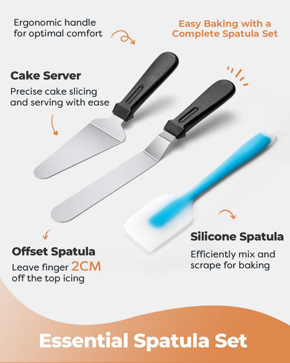 Kootek Aluminium Cake Turntable Set, Baking Tools with Revolving 12" Cake Stand for Decorating, 12.7" Offset Spatula, 3 Stainless Steel Frosting Icing Smoother, Cake Serve Cake Decorating Kit Supplies