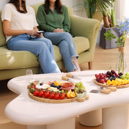 Hongsane Charcuterie Boards,Cute Bamboo Cheese Board,House Warming Gifts New Home,Wedding Bridal Shower Gift,Valentine Birthday Mother's Day for Women Mom,Round Meat Fruit Serving Tray Platter