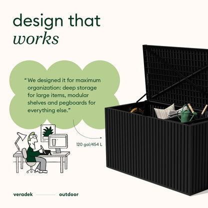 Veradek Everything Deck Box 120 Gallon | Lockable Storage Box and Organization for Patio Furniture, Outdoor Cushions, Throw Pillows, and Garden Tools