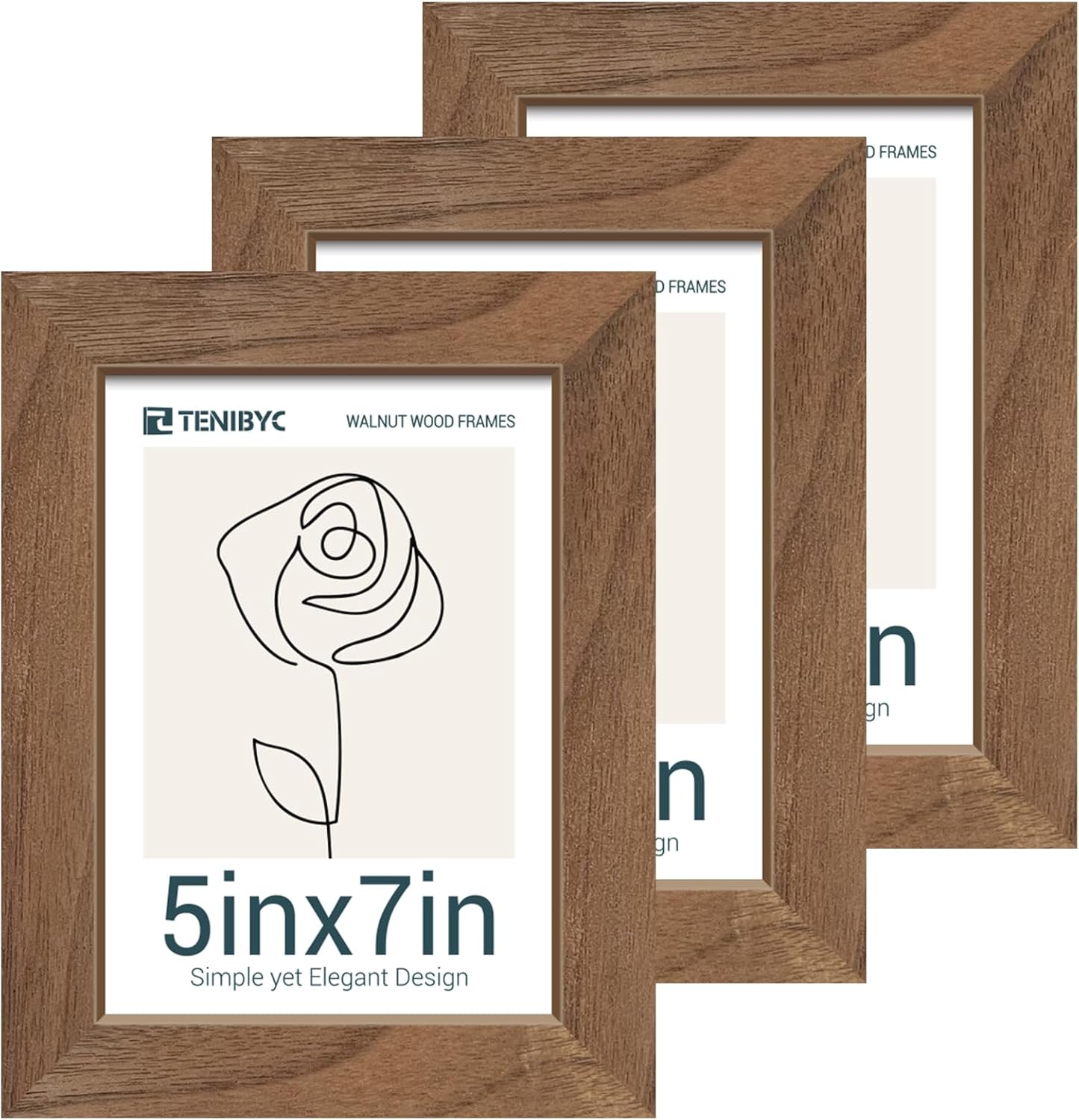 5x7 3 Pack Picture Frame with HD Glass - Brown Walnut, Natural Wood Photo Frame, Table Decoration