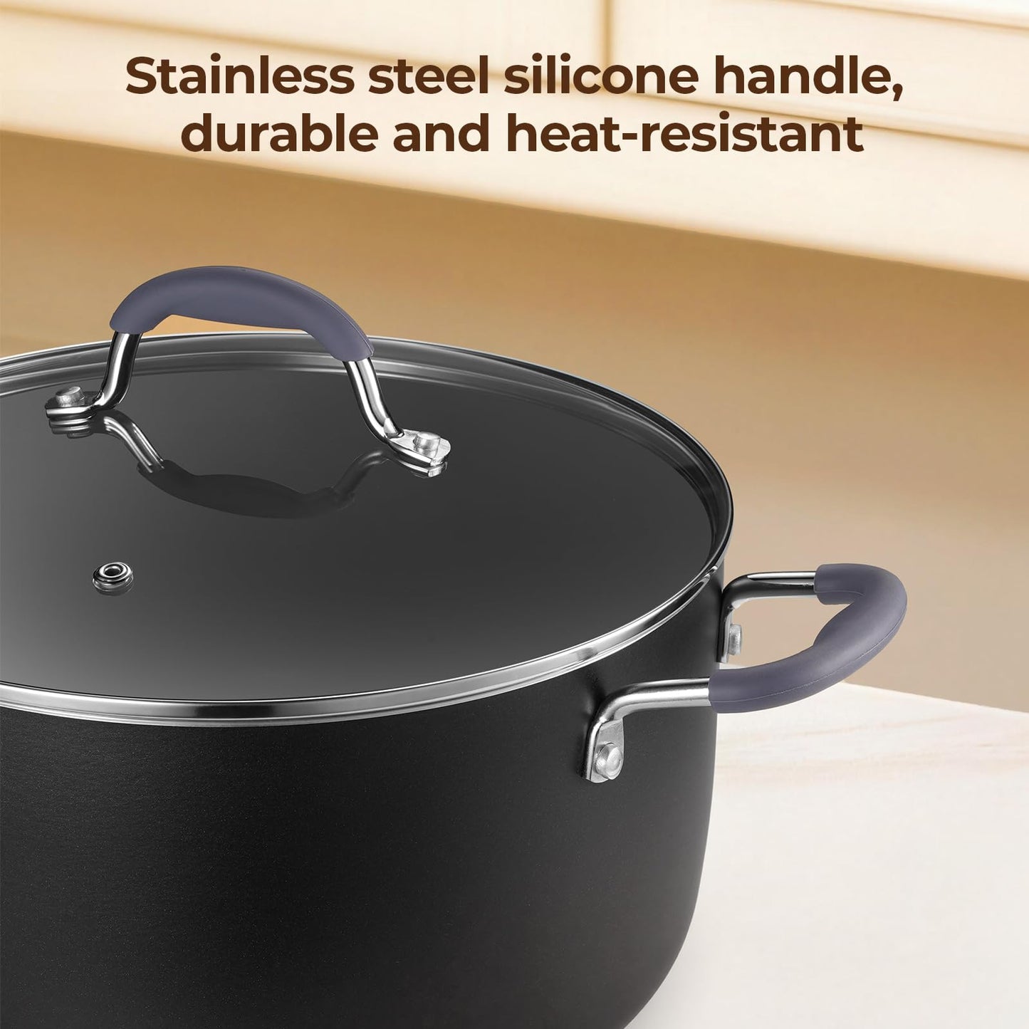 10 Quart Nonstick Stock Pot with Lid, Ceramic Soup Pot with Lid, Induction Cooking Pot with Silicone Handle for All Stoves, Healthy Non-toxic Cooking Pot for Stew/Pasta, PFAS & PFOA Free