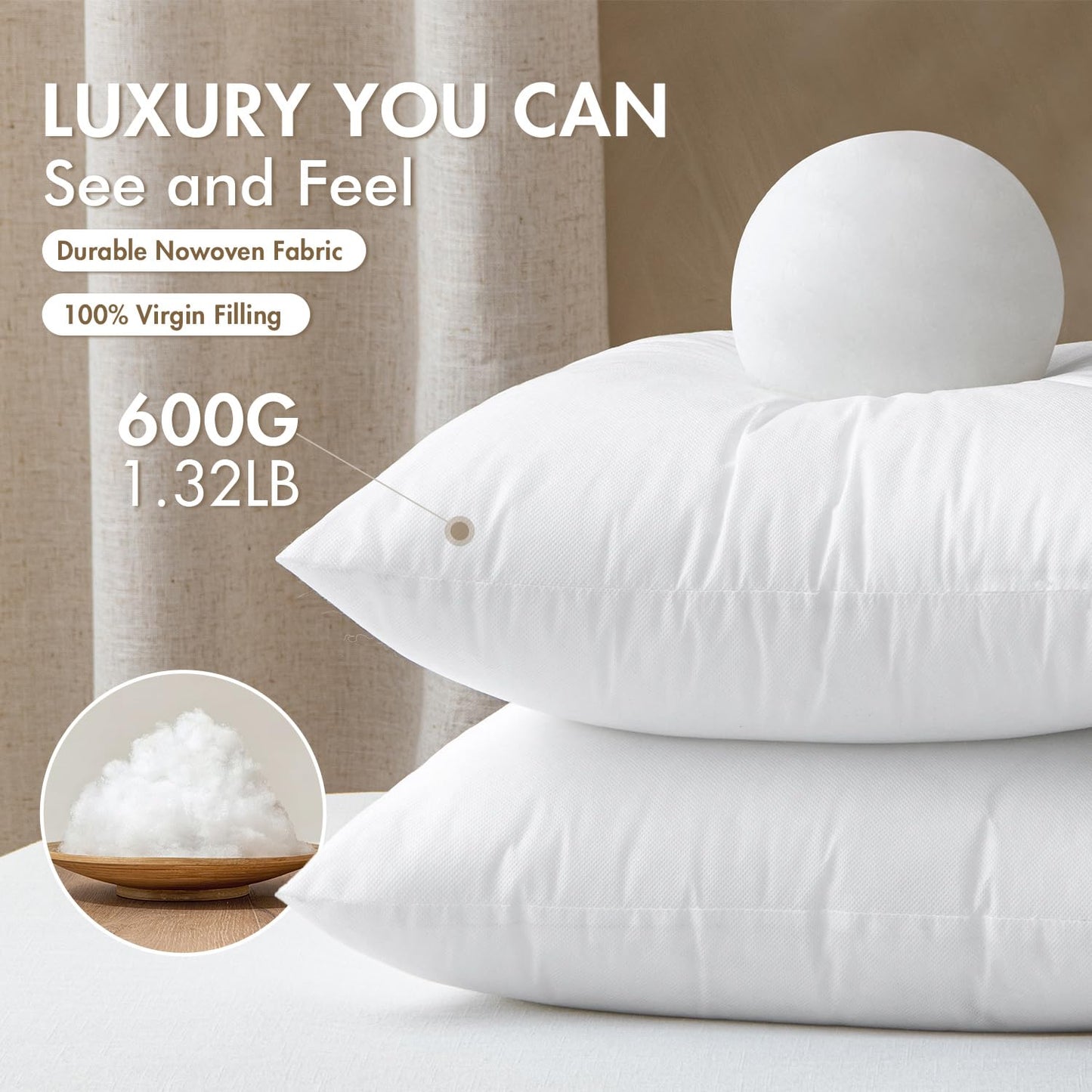 MIULEE Set of 4 Throw Pillow Inserts 20x20 Inches, 100% Virgin Filling Nowoven Pillow Inserts for Couch Sofa Living Room