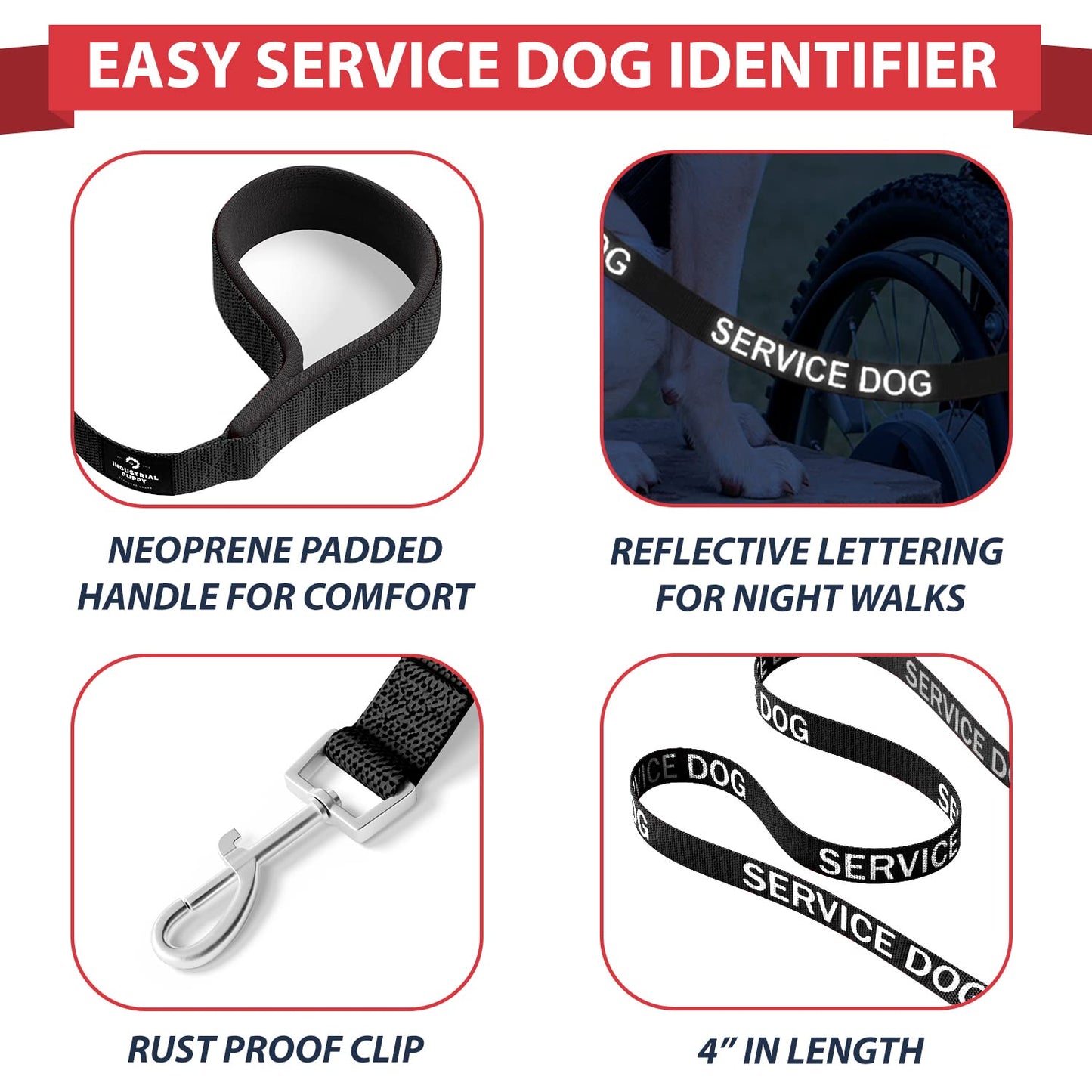 Industrial Puppy Service Dog Vest with Hook and Loop Straps & Matching Service Dog Leash Set - Harnesses from XXS to XXL - Harness Features Reflective Patch and Comfortable Mesh Design