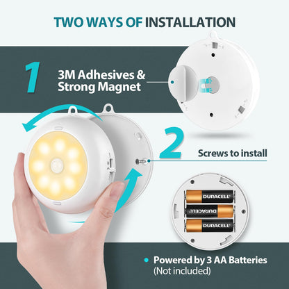 Motion Sensor Light Indoor, LED Night Light Closet Lights, Under Cabinet Lights, AA Battery Operated Stick on Wireless Puck Lights for Wall, Step, Stair, Dimmable (3 Pack)