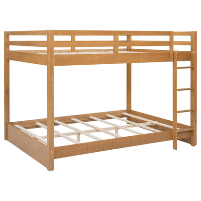 Merax Modern Queen Over Queen Size Wood Bunk Bed with Ladder, No Box Spring Required, Space-Saving, Wood Color
