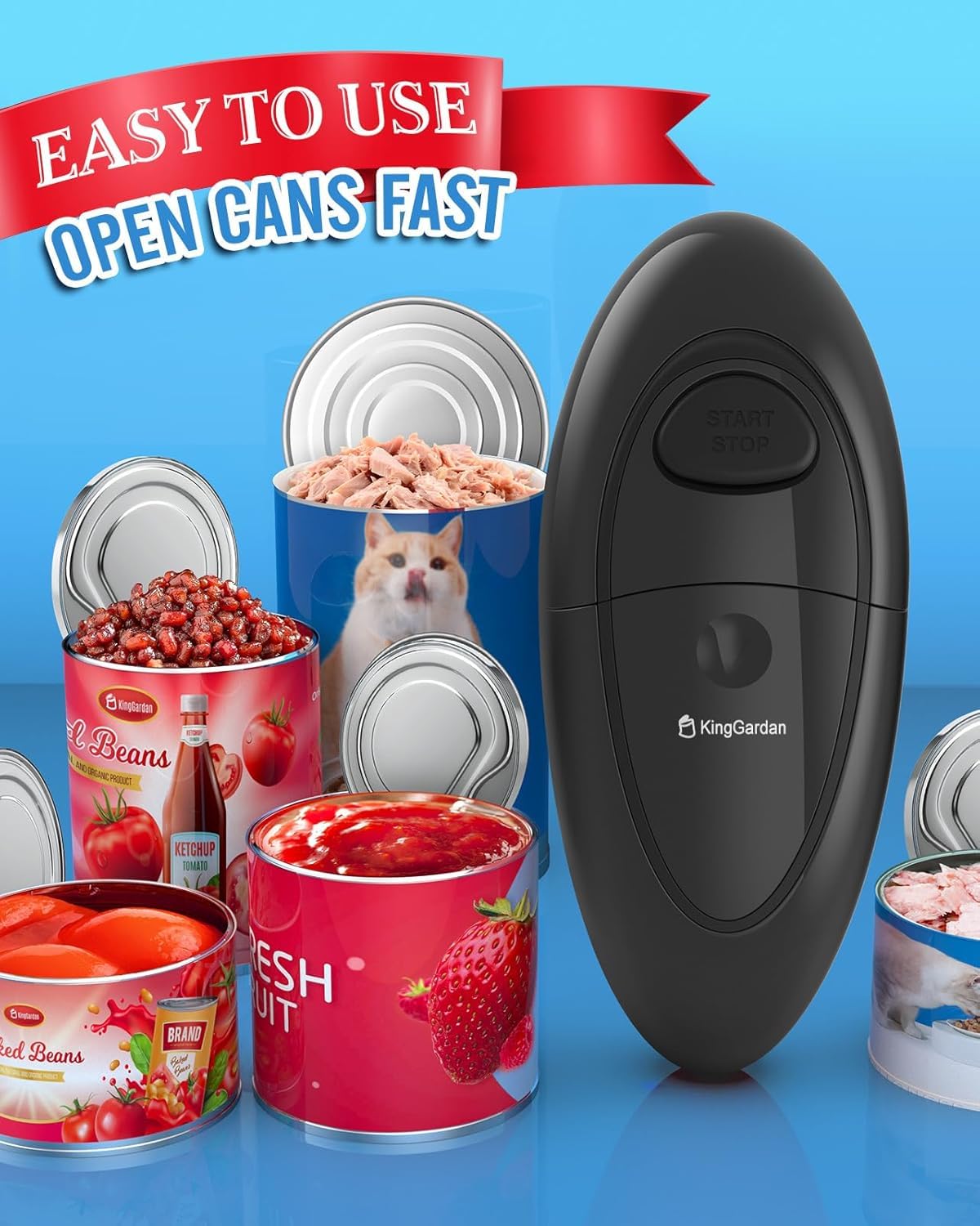 Electric Can Opener, One-Touch Automatic Hands Free Can Opener with Smooth Edge, Battery Operated, Safe & Easy for Seniors with Arthritis, Kitchen, Left-Handed & Weak Hands (Black)