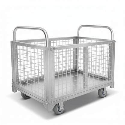 4-in-1 Rolling carts with cage, Multi-Purpose Heavy-Duty Duty cart, 2200-pound Capacity, Folding cart with 5-inch Wheels, for Groceries, Garage, Warehouse (39.4 inches Long x 23.6 inches Wide)