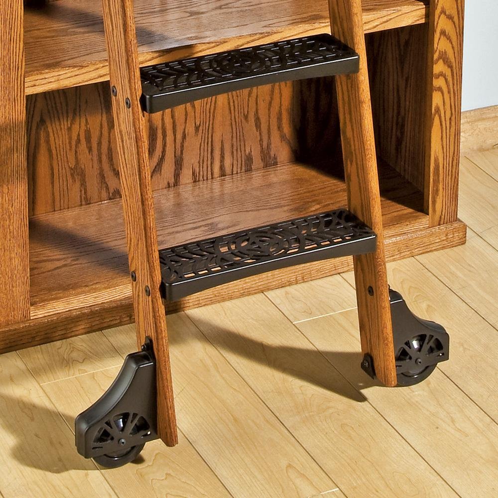 Rockler 8' Rolling Library Ladder Hardware Kit – Satin Black Finish Rolling Ladder Hardware Kit - Wooden Ladder Kit w/ Caster Assemblies, Metal Step Rods W/ Cap Nuts, Sliding Hook Assemblies & More