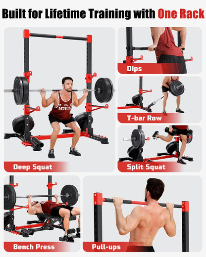 YOLEO Smith Machine & Squat Rack Combo, Multi-Functional Power Racks with Adjustable Width & Pull-Up Bar, Cable Crossover Power Cage, Independent Dual-Pulley System for Home Gym Garage Basement