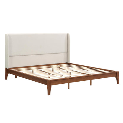 GDFStudio Ceyety King Size Wingback High Headboard, Upholstered Linen Fabric Headboard, Bamboo Wood, Easy Assembly, 48''H, Tan