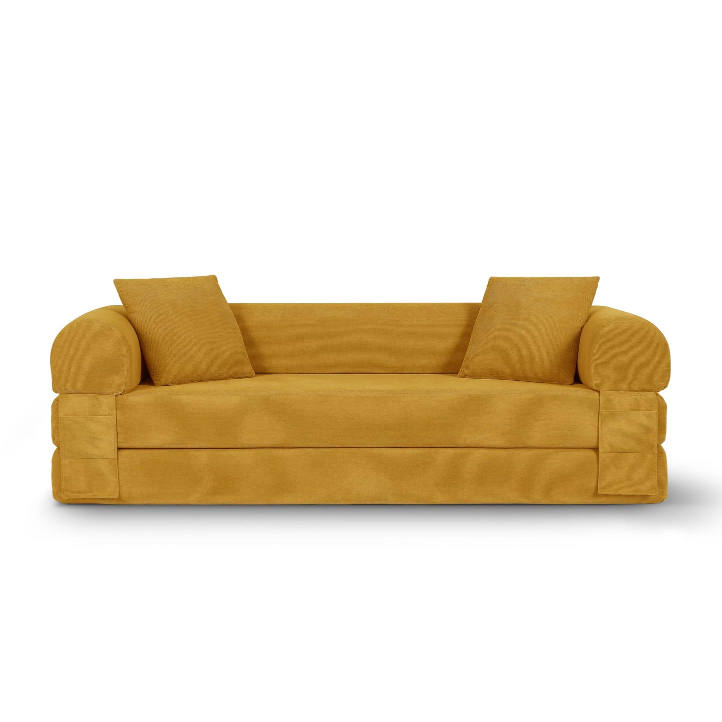 Trygoal 80" Convertible Sofa Bed, 3-in-1 Boneless Folding Sleeper Sofa Queen with Storage & Pillows, Corduroy Deep Seat Pull Out Couch, No Assembly in Box, for Living Room, Yellow