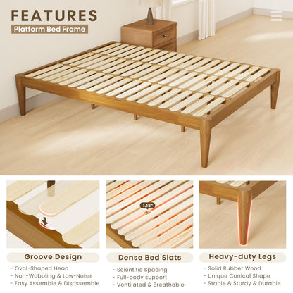IOTXY Twin Platform Bed Frame - Solid Wood 16-Inch Height Mattress Foundation Base with Densely Slats and Heavy-Duty Support Legs, No Box Spring Needed, Teak