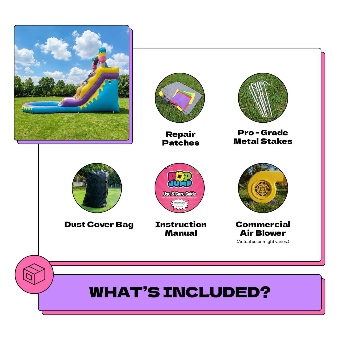 POP JUMP 16ft Tall Ice Pop Inflatable Water Slide Dual Lane with Pool- 24ft Long, 100% PVC Vinyl, Commercial Reinforced, Backyard Summer Wet/Dry Fun, Front Entry Easy Supervision, Includes Blower
