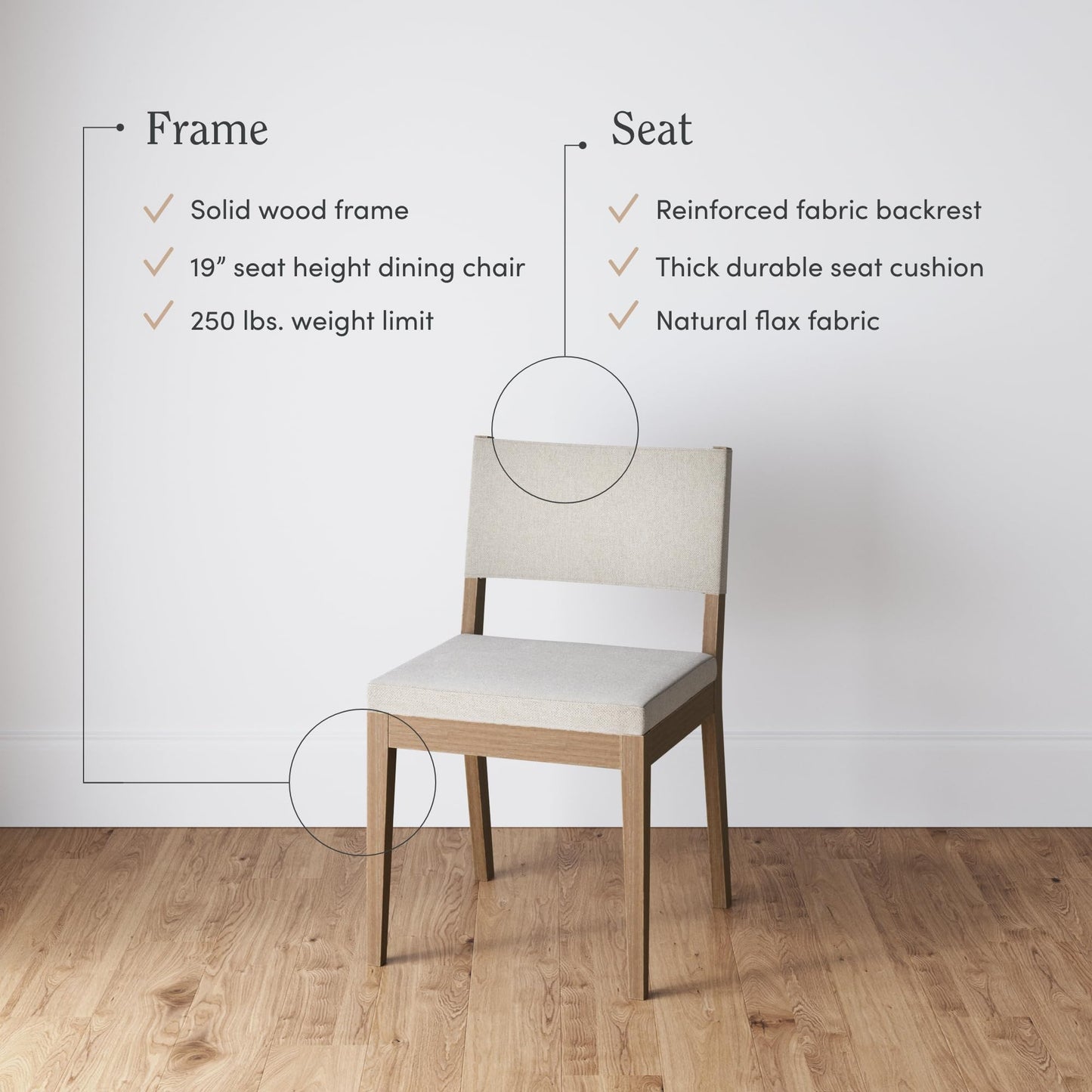 Nathan James Linus Modern Upholstered Dining Chair with Solid Rubberwood Legs in a Wire-Brushed Brown Finish, Natural Flax/Brown, Set of 4