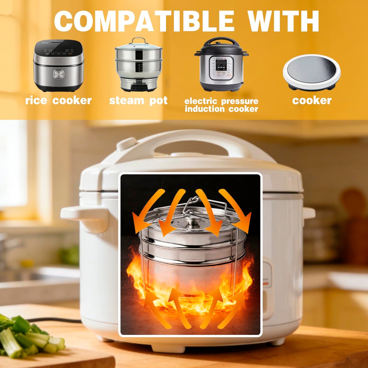 YQGQSUAK 3-Tier Stackable Steamer Insert Pans with Sling for Instant Pot Accessories 6/8 Qt - Pot in Pot, Food Steaming Trays, Dishwasher Safe, 304 Stainless Steel, 7.6" x 8.3"