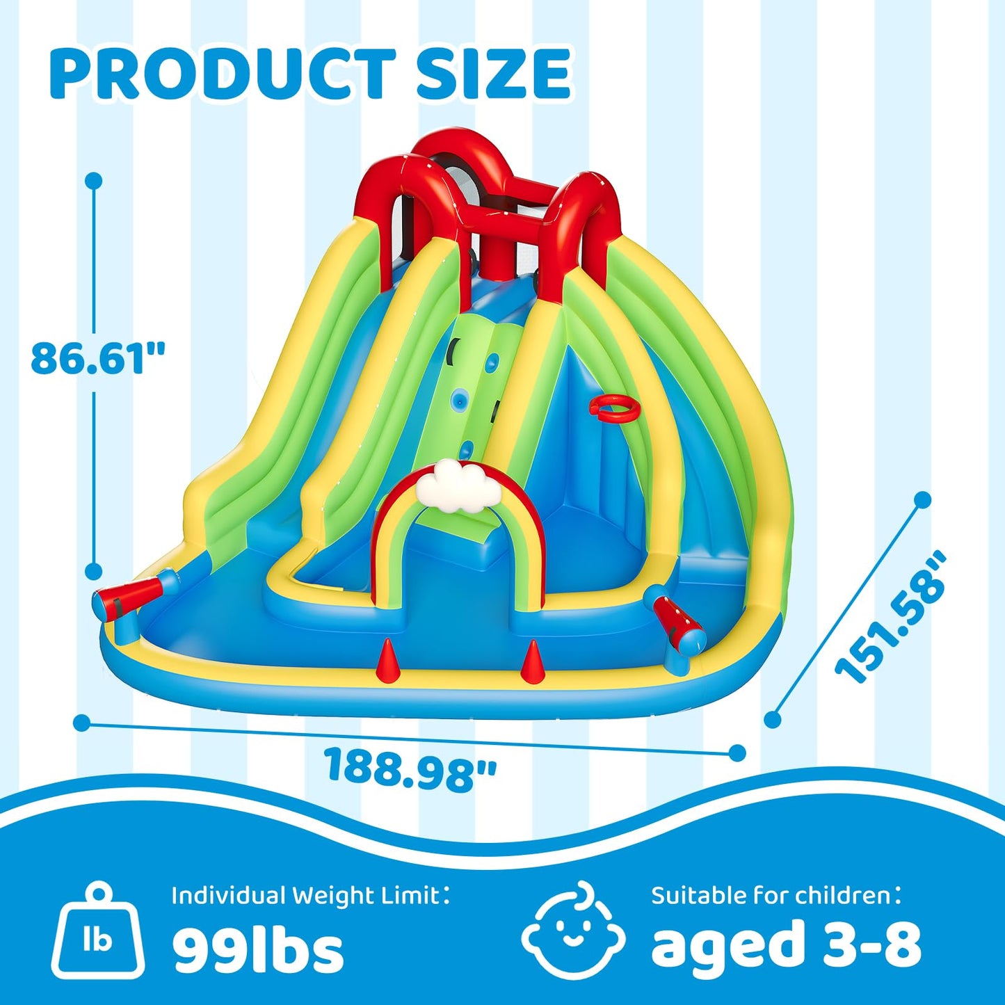 Sunswell Inflatable Water Slide, Blow Up Water Slides for Kids Backyard 6 in 1 Bounce House with 450w Blower, Water Park for Outdoor and Indoor, 15.68‘ x12.57'x86.68''