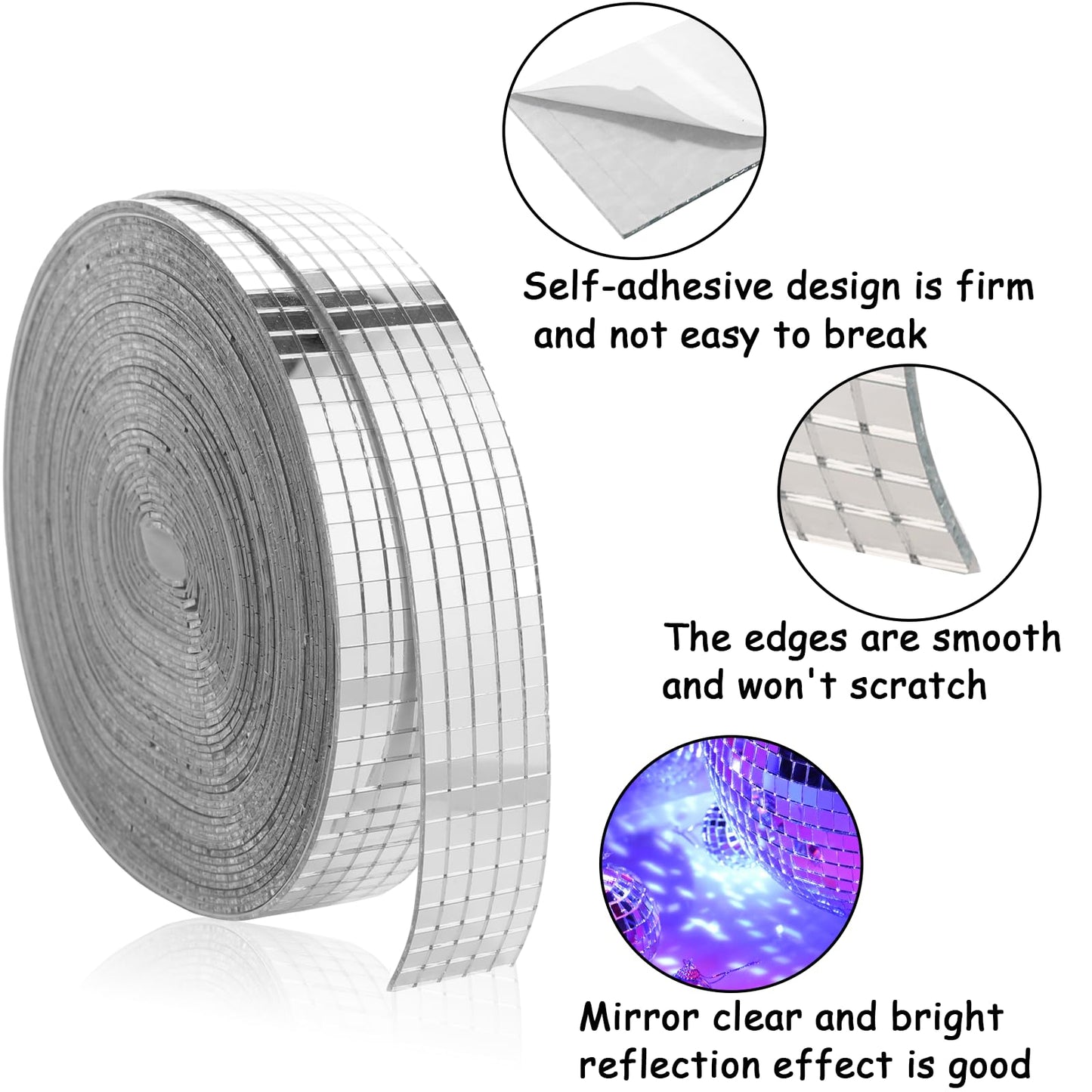 Disco Ball Mirror Tiles Self Adhesive Disco Ball Tapes Stickers Small Square Mirror Mosaic Tiles for Crafts and DIY Decoration Accessory (10000 Pcs)