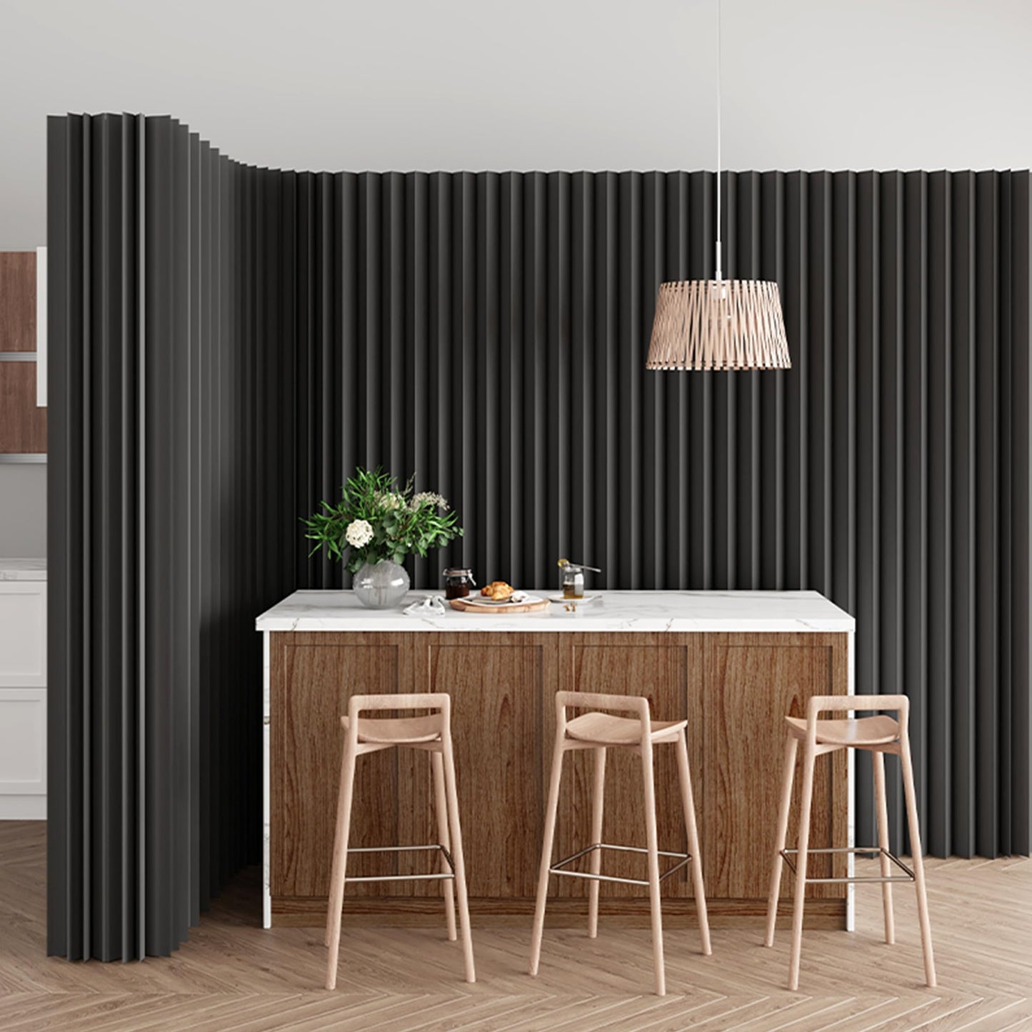 Paper Room Divider – Folding Privacy Screen & Portable Partition, Indoor Freestanding Wall for Home, Office, Clothing Store & Business Use(Black)