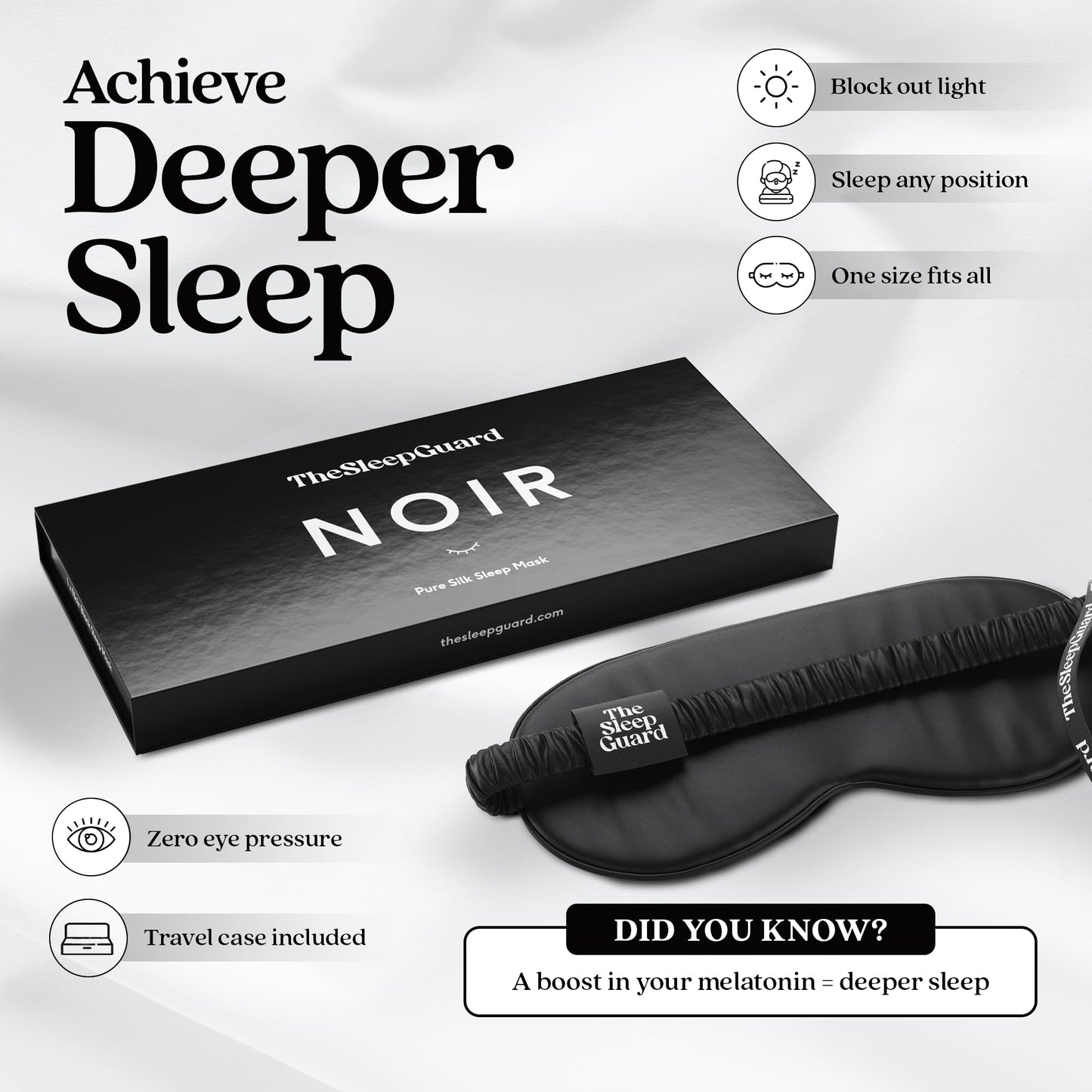TheSleepGuard Pure Silk Sleep Mask [100% 6A Mulberry Silk, 22 Momme] Light Blocking Travel Essentials. Eye Masks for Sleeping. Black Oeko-Tex Blindfold. Eye Covers for Men & Women