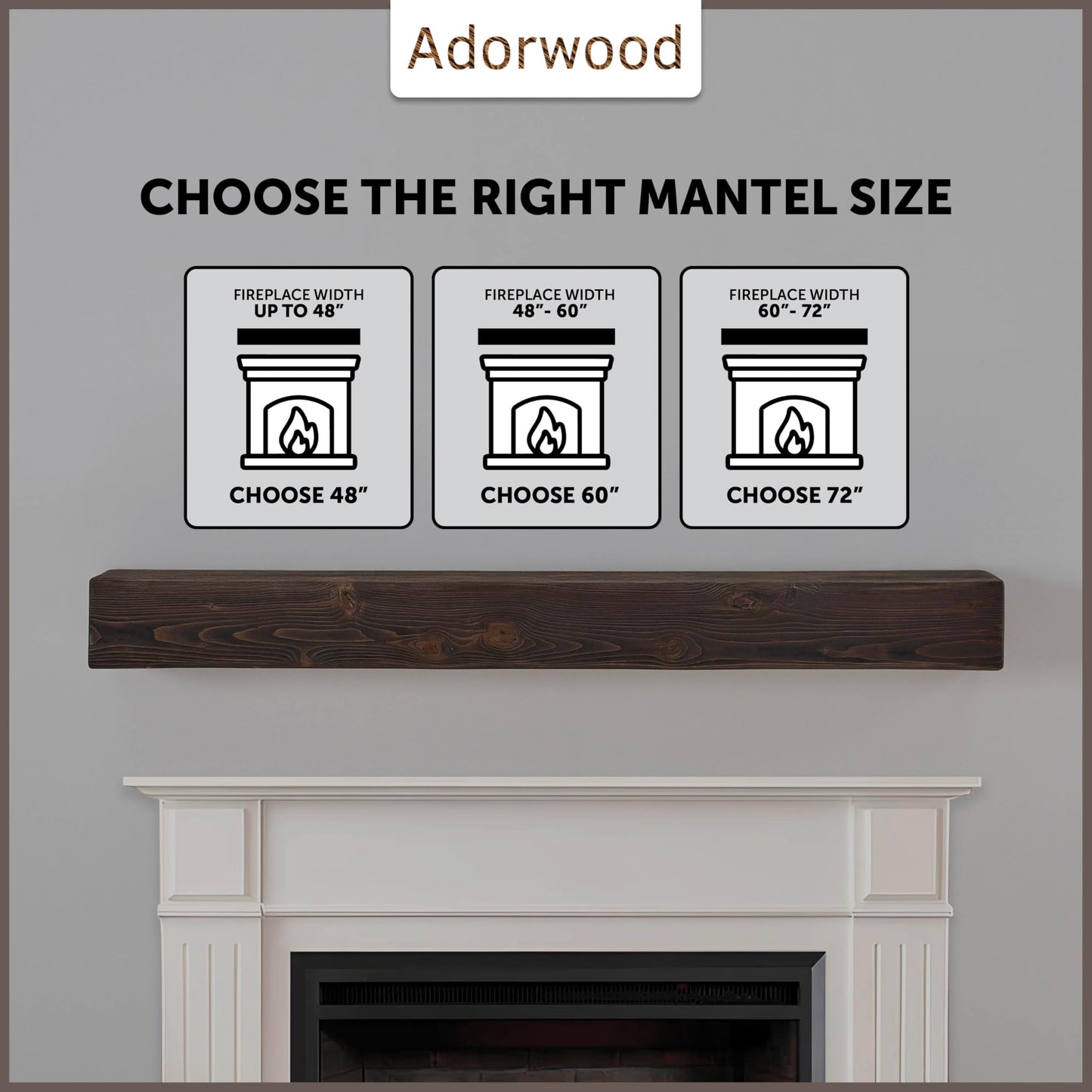 Adorwood Handmade Fireplace Mantel Shelf, Extra Wide Rustic Wood Mantles for Over Fireplace, Wall Mounted Floating Mantel Shelves for Living Room Decor (Dark Walnut, 60 inches)