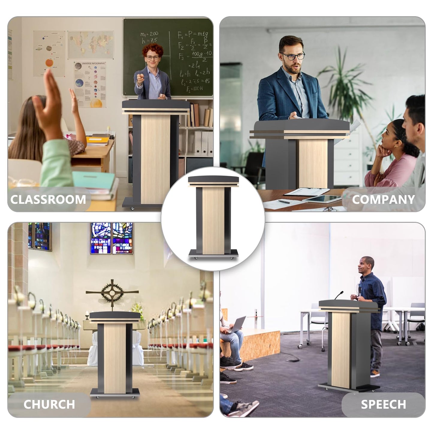 Wooden Podium Stand with Wheels, Pulpitos para Iglesias, Double-Layer Storage Pulpit, Lockable Drawer, Comes with Dust Cloth Durable and Mobile Lectern, Suitable for Churches, Classrooms,Conference.