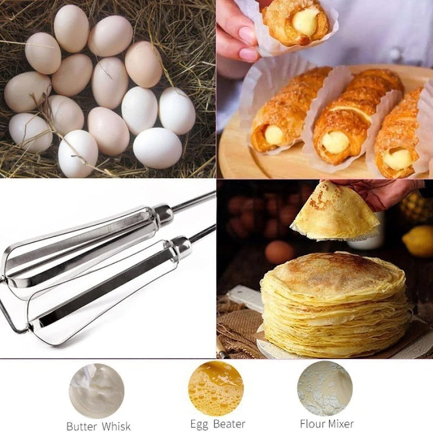 Manual Egg Beater, Hand Held Mixer, Plastic Hand Crank Autorotation for Home Baking (Orange)