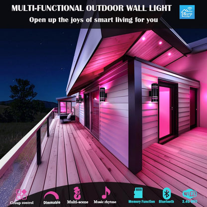 iYogaled Smart RGB Outdoor Wall Lights, 2 Pack Front Porch Light Fixtures, Cylinder Up and Down Lights Outdoor Wall Sconce, Exterior Lighting Fixture Compatible with Google Assistant Alexa