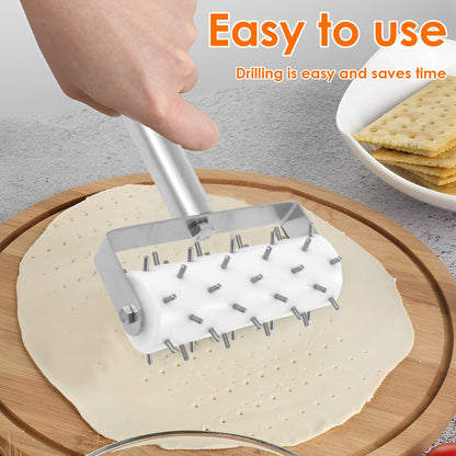 Stainless Steel Pizza Dough Docker with Spikes, Professional Pizza Dough Roller, Ergonomic Pizza Roller, Multifunctional Pizza Docker, Pizza Dough Press for Making Pizza Cookie Pie Pastry, Silver