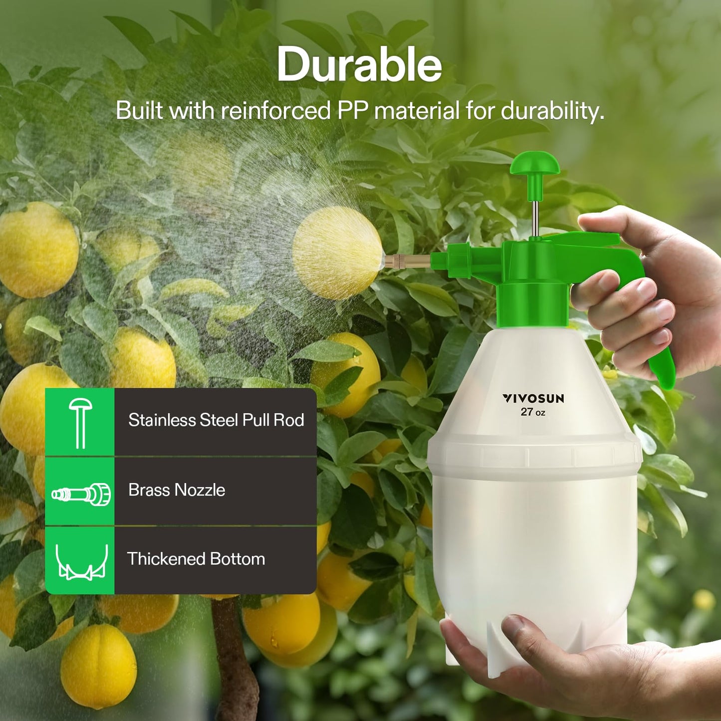 VIVOSUN 27oz Pump Sprayer, Handheld Garden Water Sprayer Bottle with Adjustable Brass Nozzle, for Spraying Plants, Flowers, Weeds and Cleaning, Green