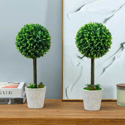MyGift 15 Inch Boxwood Topiary Tree - 2 Pack Faux Plant Balls in Gray Pulp Planter, Tabletop Home Décor