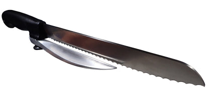 BAOUROUGE' Precision Slicing Knife (Right-Handed) - 8 and 1/4 Inches Stainless Serrated Blade With Cutting Guide for Exact Slices Up To 5/8 Inch Thick
