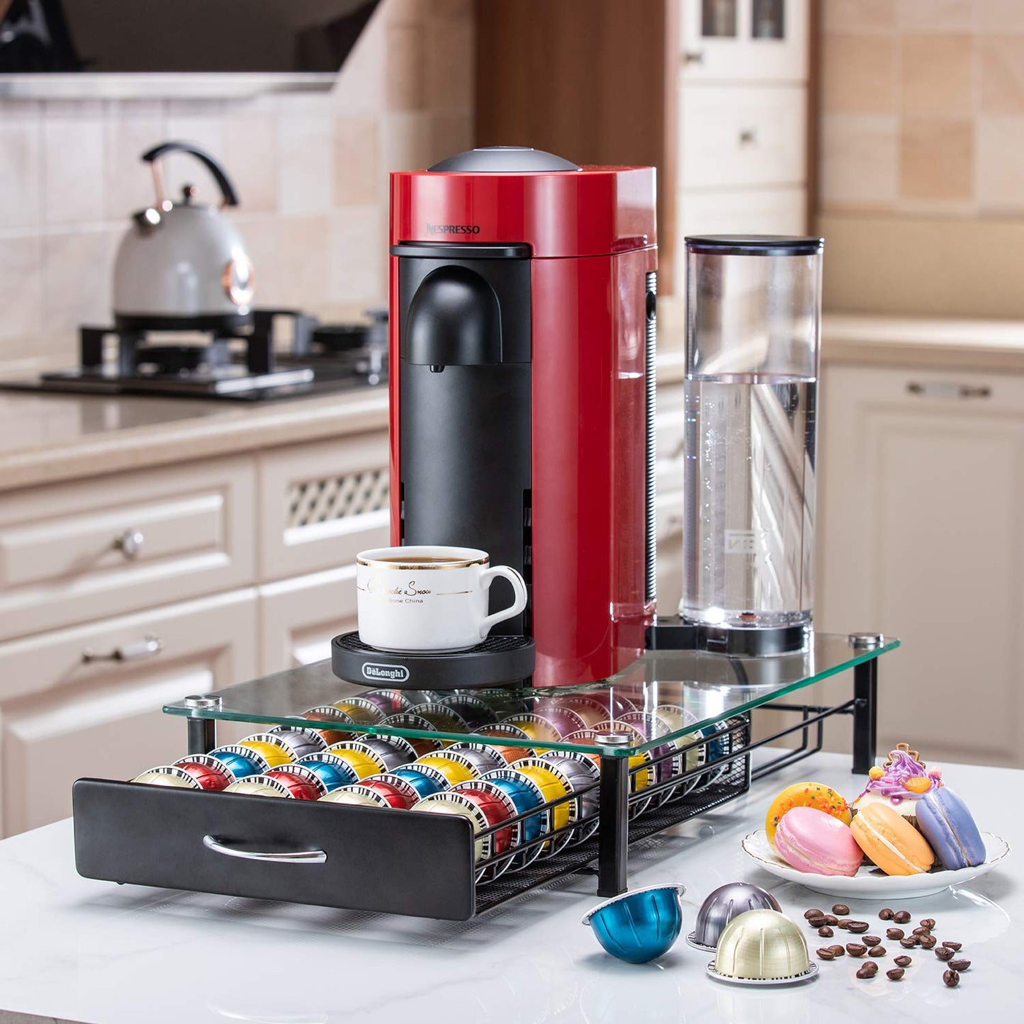 FlagShip for Nespresso Pod Holder Drawer Coffee Pod Organizer for Nespresso Capsule Holder Crystal Tempered Glass Storage Tray (40 Vertuo Pods Capacity)
